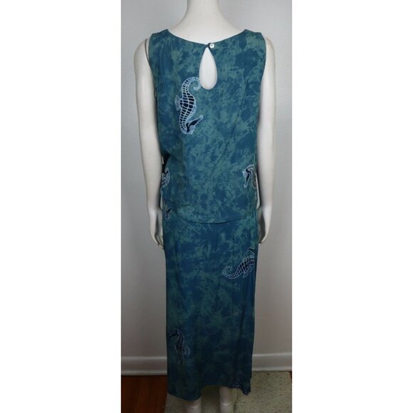 BLUE WRAP SKIRT W/ TANK TOP - SEA HORSE - BATIK - WIND RIVER TRADING CO - SIZE S - Picture 6 of 7